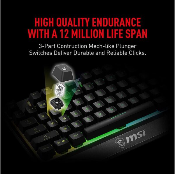 MSI Vigor GK30 Combo, 6-Zone RGB GK30 Gaming Keyboard & GM11 Gaming Mouse, Water Repellent & Splash-Proof, 5000 DPI - Image 2