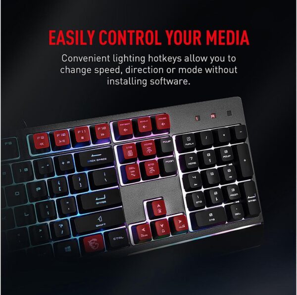 MSI Vigor GK30 Combo, 6-Zone RGB GK30 Gaming Keyboard & GM11 Gaming Mouse, Water Repellent & Splash-Proof, 5000 DPI - Image 3