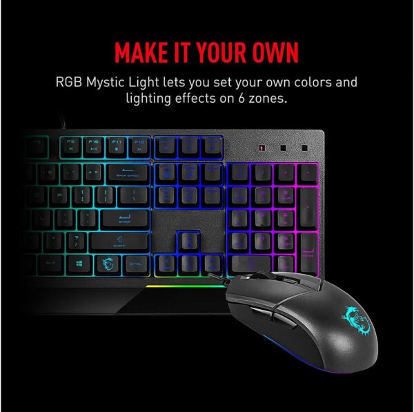 MSI Vigor GK30 Combo, 6-Zone RGB GK30 Gaming Keyboard & GM11 Gaming Mouse, Water Repellent & Splash-Proof, 5000 DPI - Image 6