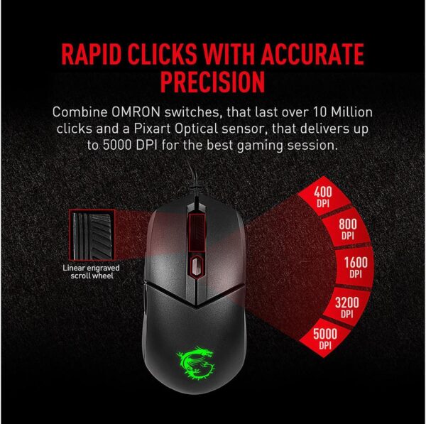 MSI Vigor GK30 Combo, 6-Zone RGB GK30 Gaming Keyboard & GM11 Gaming Mouse, Water Repellent & Splash-Proof, 5000 DPI - Image 7