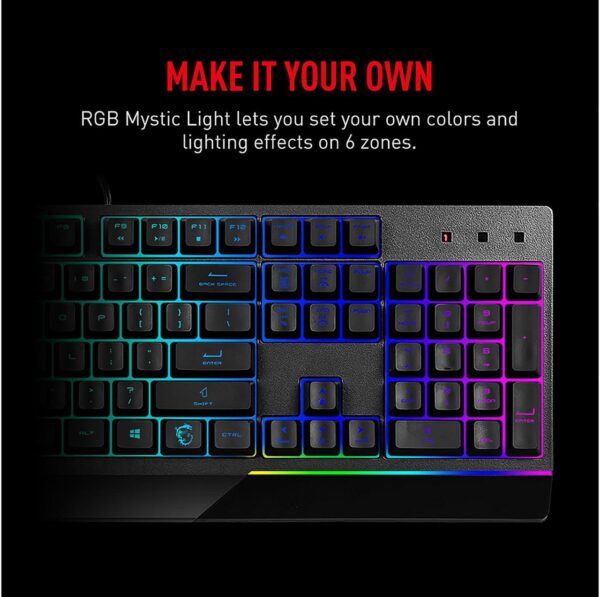 MSI Vigor GK30 Combo, 6-Zone RGB GK30 Gaming Keyboard & GM11 Gaming Mouse, Water Repellent & Splash-Proof, 5000 DPI - Image 8