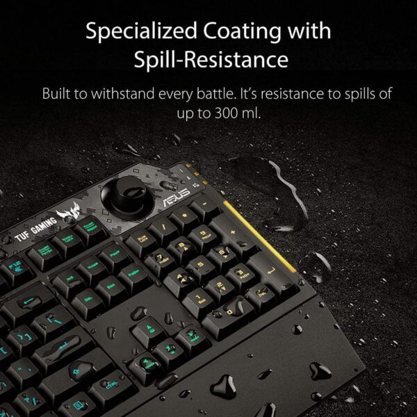 ASUS Membrane Gaming Keyboard for PC - TUF K1 | Programmable, Onboard Memory | Dedicated Volume Knob, Aura Sync RGB & Side Lighting | Detachable Wrist Rest | Spill-Resistant | Highly Durable | Black - Image 6