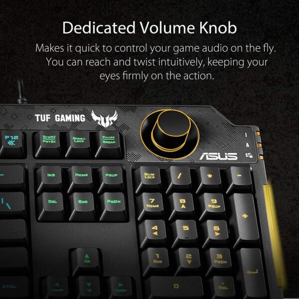 ASUS Membrane Gaming Keyboard for PC - TUF K1 | Programmable, Onboard Memory | Dedicated Volume Knob, Aura Sync RGB & Side Lighting | Detachable Wrist Rest | Spill-Resistant | Highly Durable | Black - Image 5
