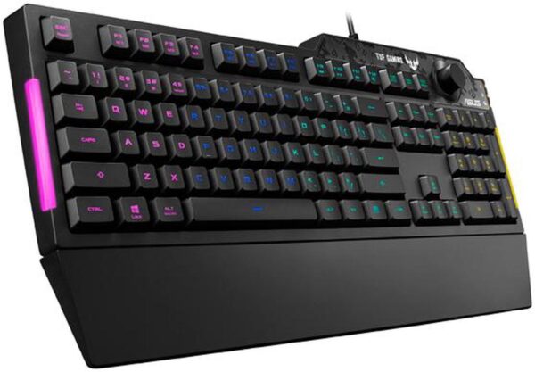 ASUS Membrane Gaming Keyboard for PC - TUF K1 | Programmable, Onboard Memory | Dedicated Volume Knob, Aura Sync RGB & Side Lighting | Detachable Wrist Rest | Spill-Resistant | Highly Durable | Black - Image 2